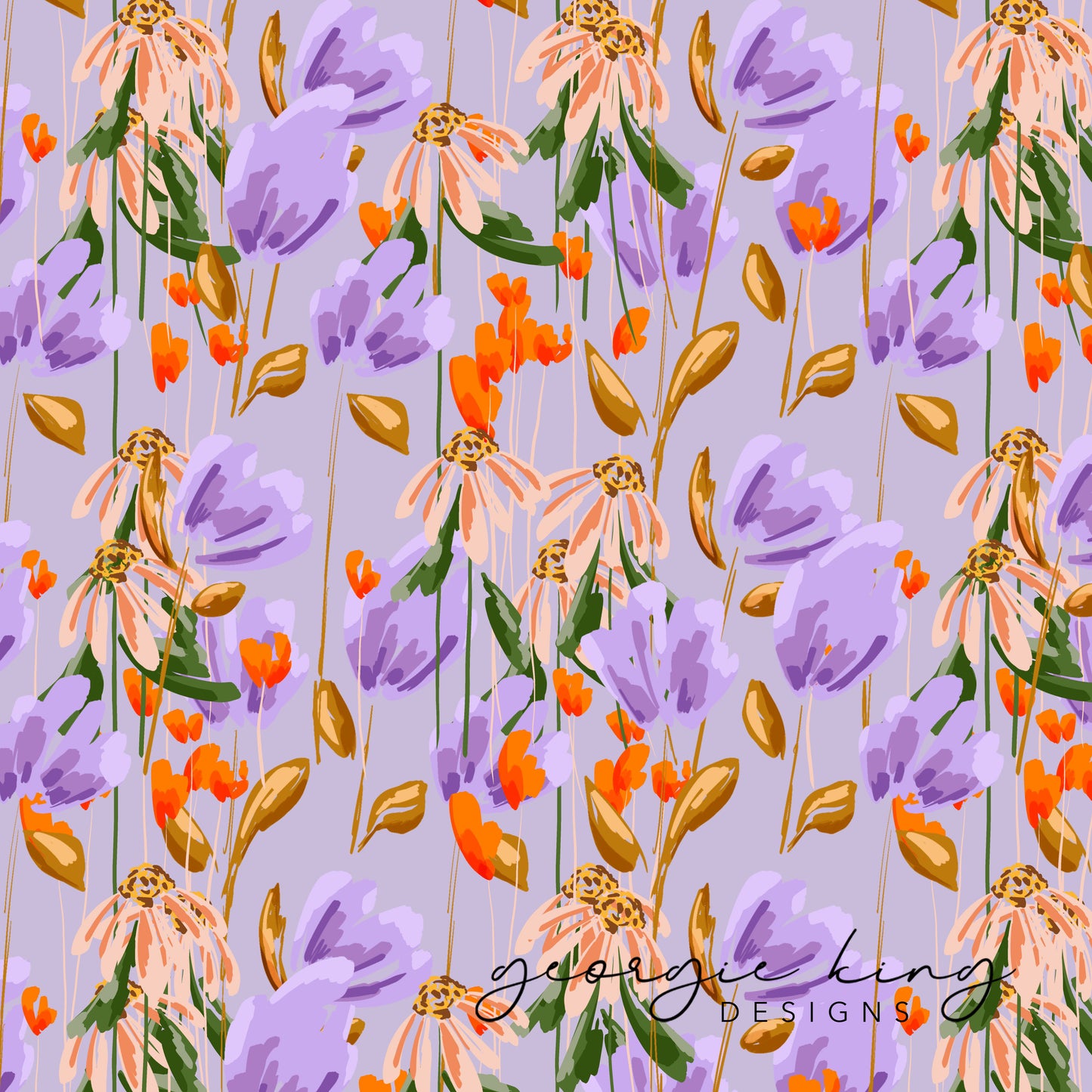 Lilac bright and bold floral seamless pattern tile