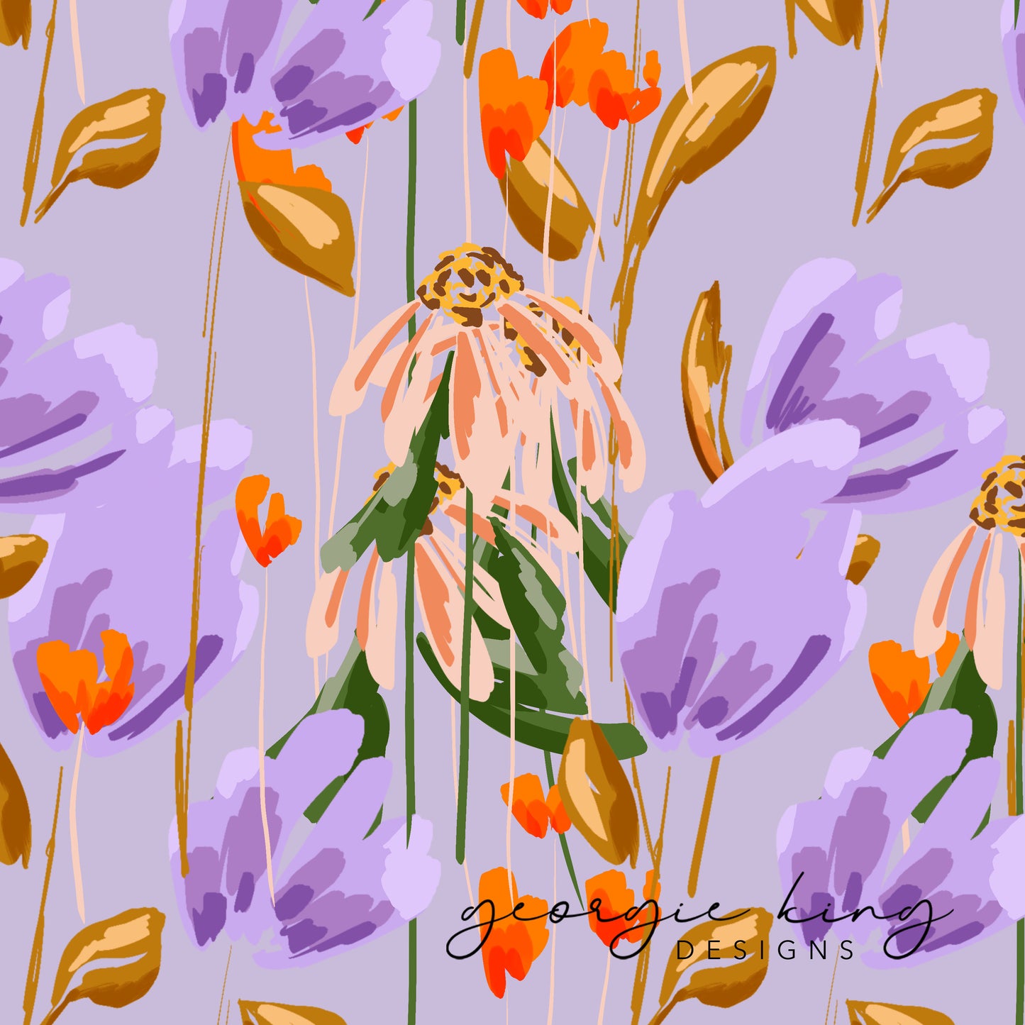 Lilac bright and bold floral seamless pattern tile