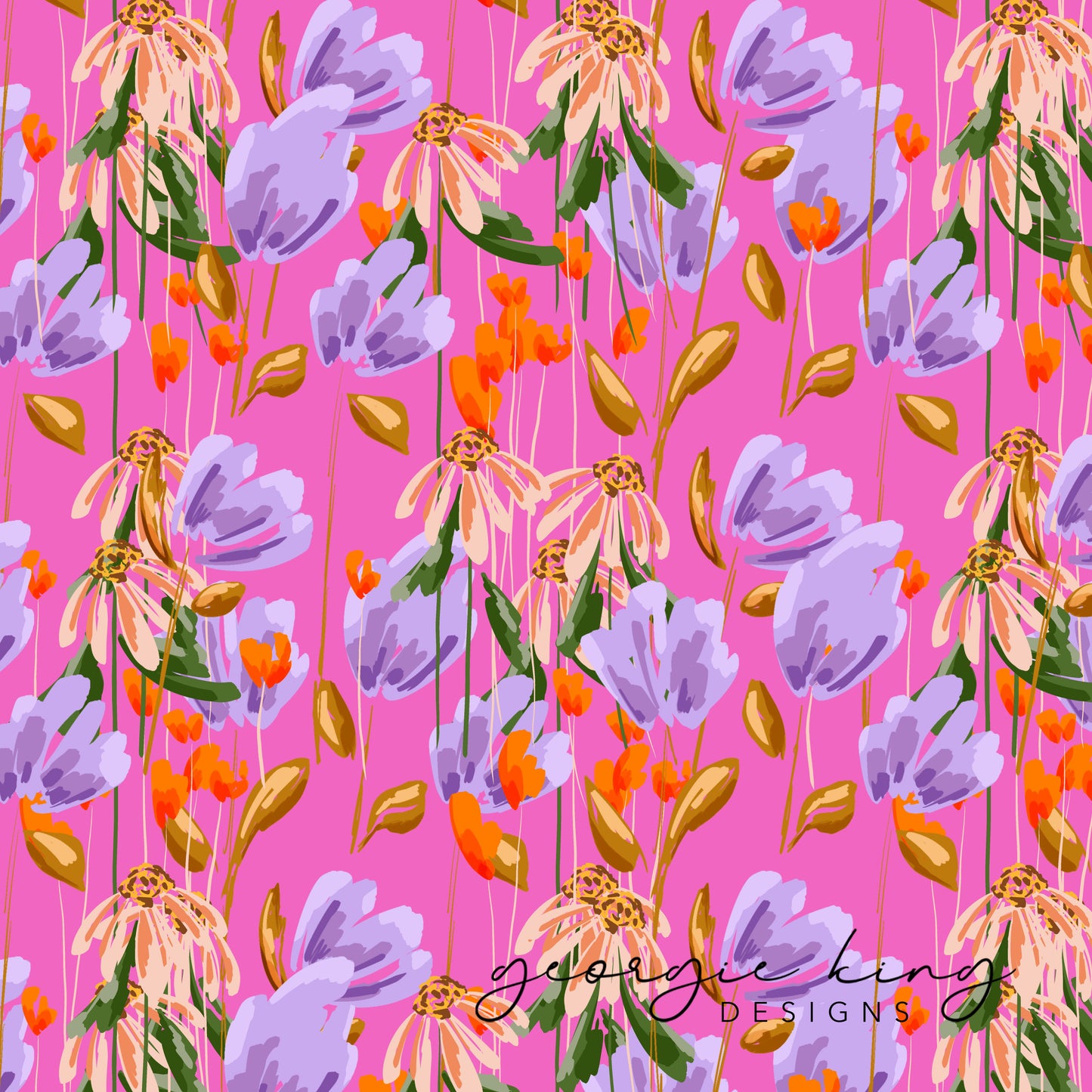 Pink bright and bold floral seamless pattern tile