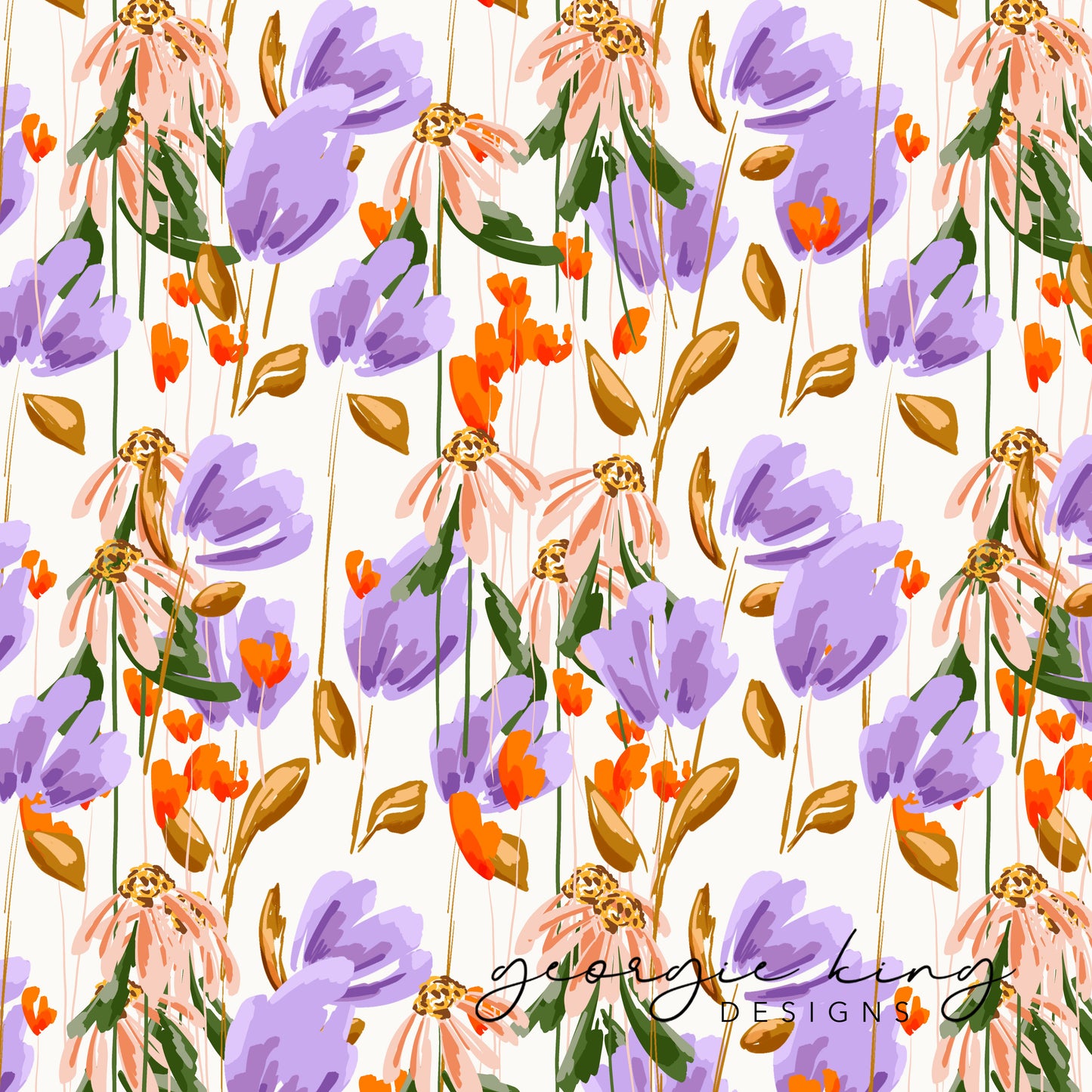 White bright and bold floral seamless pattern tile