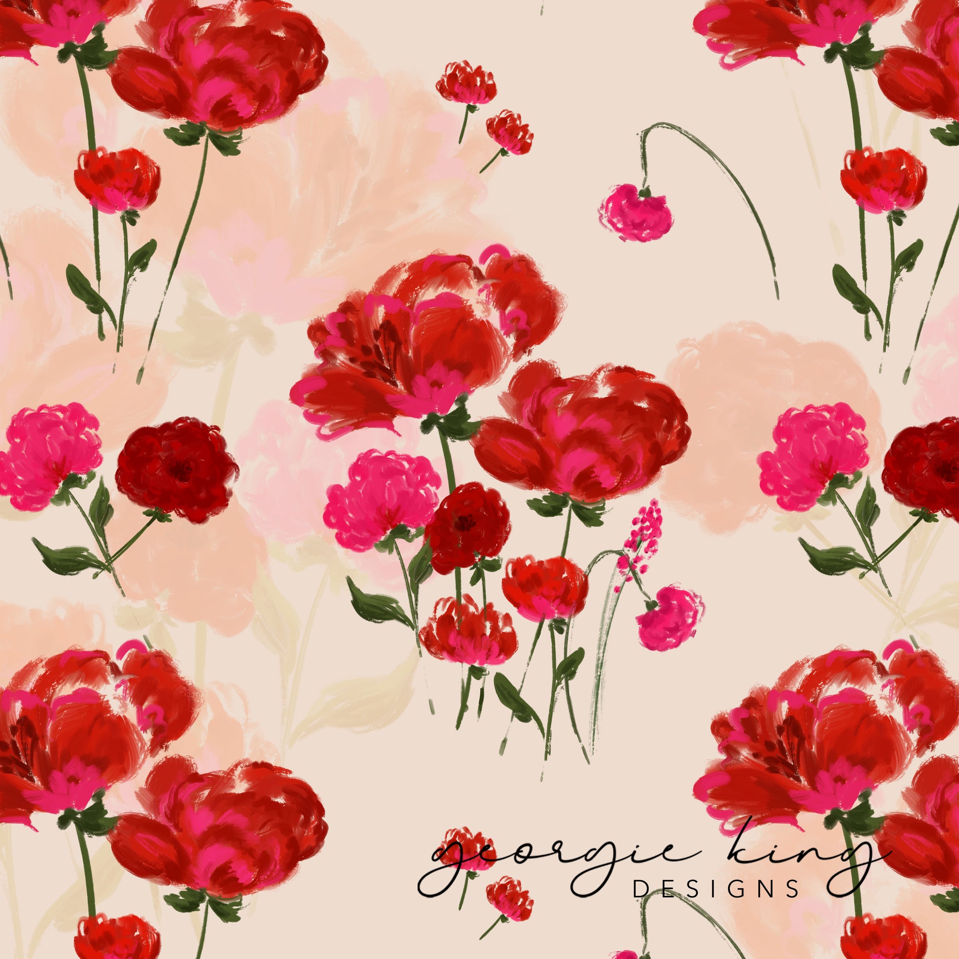 Red bouquet floral repeating pattern tile