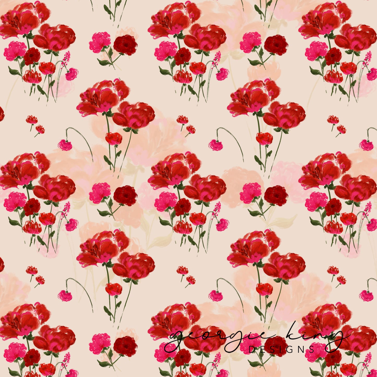 Red bouquet floral repeating pattern tile