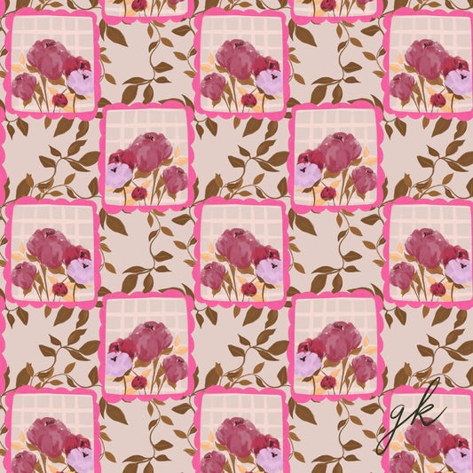 Conversational floral stamps repeatable pattern tile