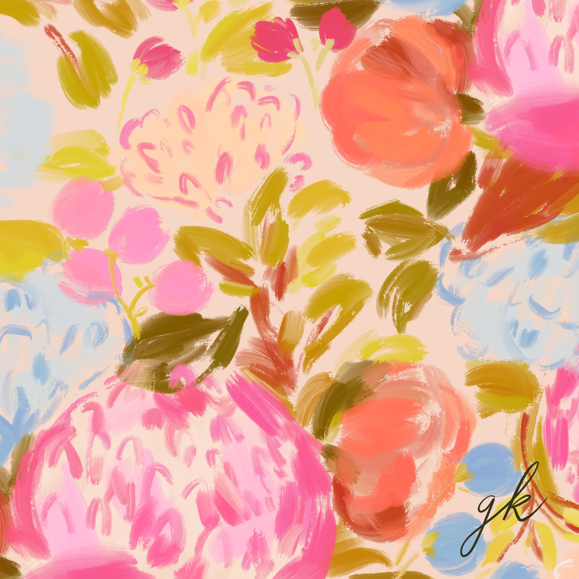 Bright pastel colours painted floral seamless pattern tile