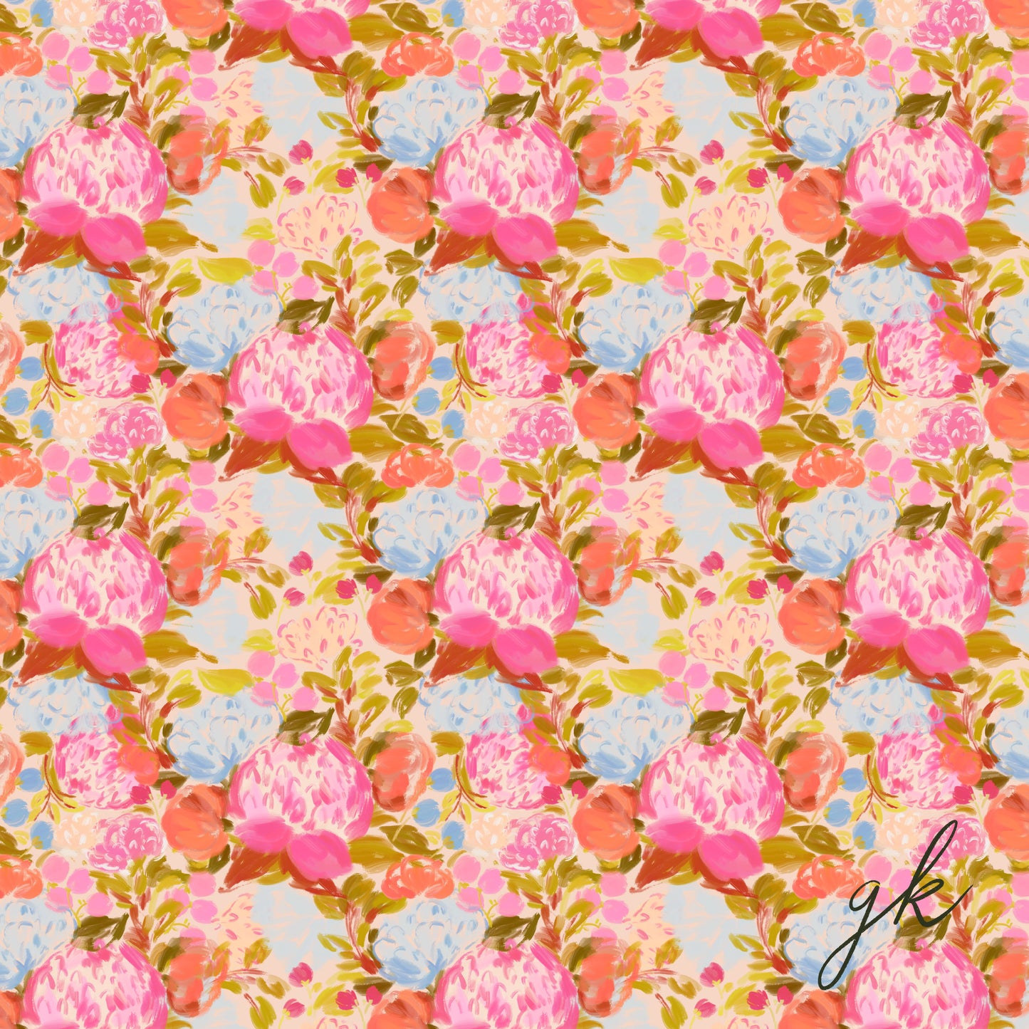 Bright pastel colours painted floral seamless pattern tile