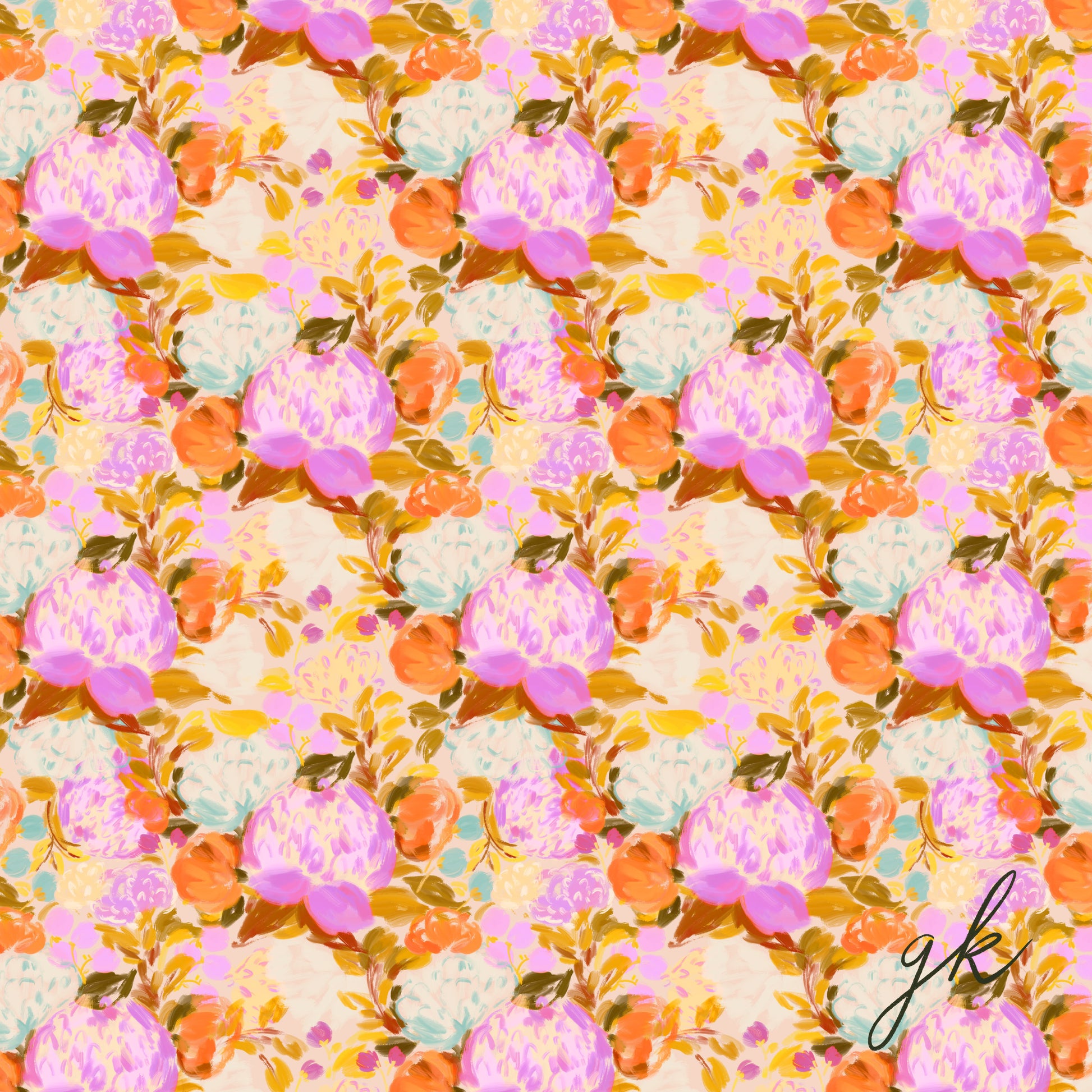 Bright pastel colours painted floral seamless pattern tile