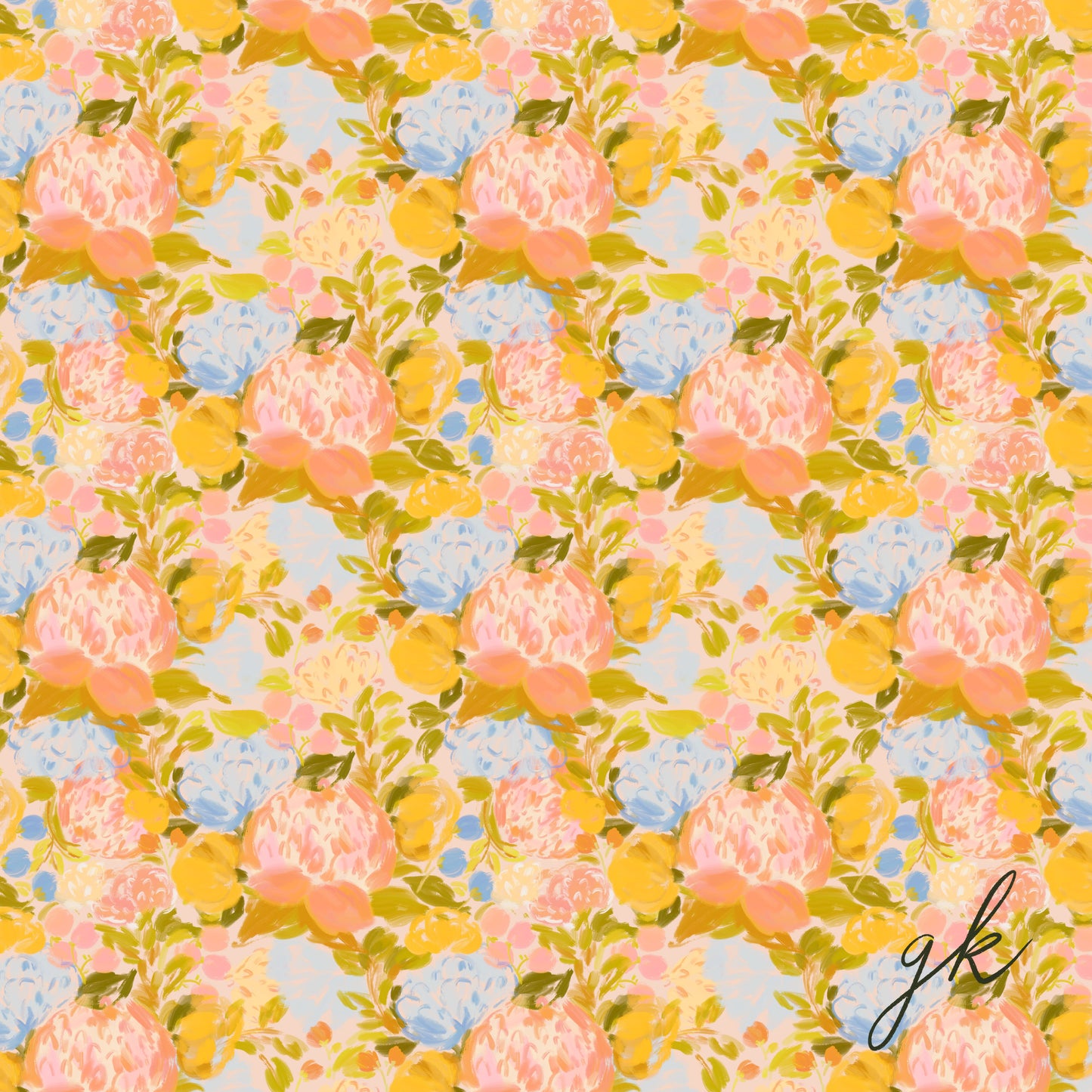 Bright pastel colours painted floral seamless pattern tile