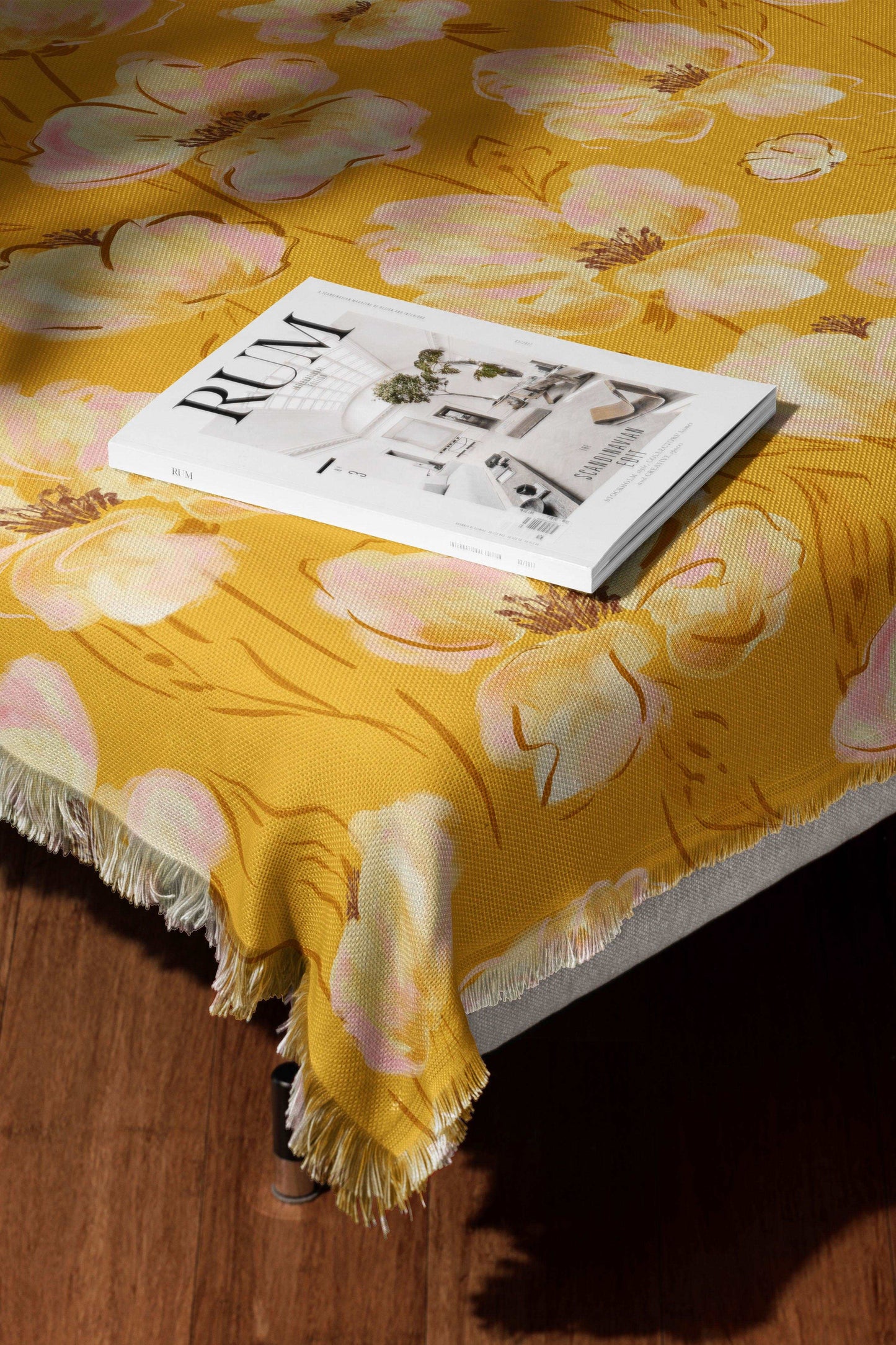 Yellow Floral Pattern showcased on a woven coverlet