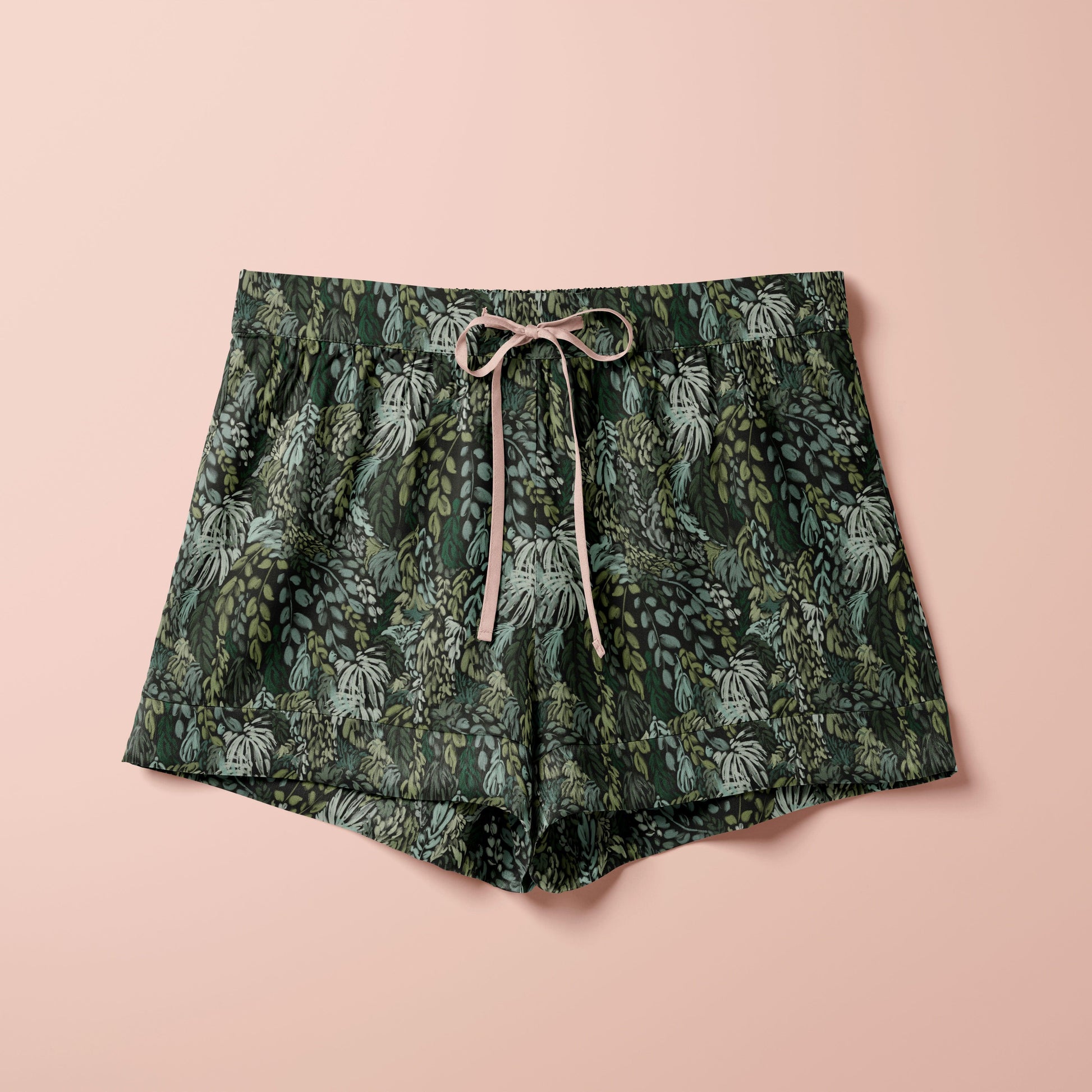 Willow botanical print design on silk shorts