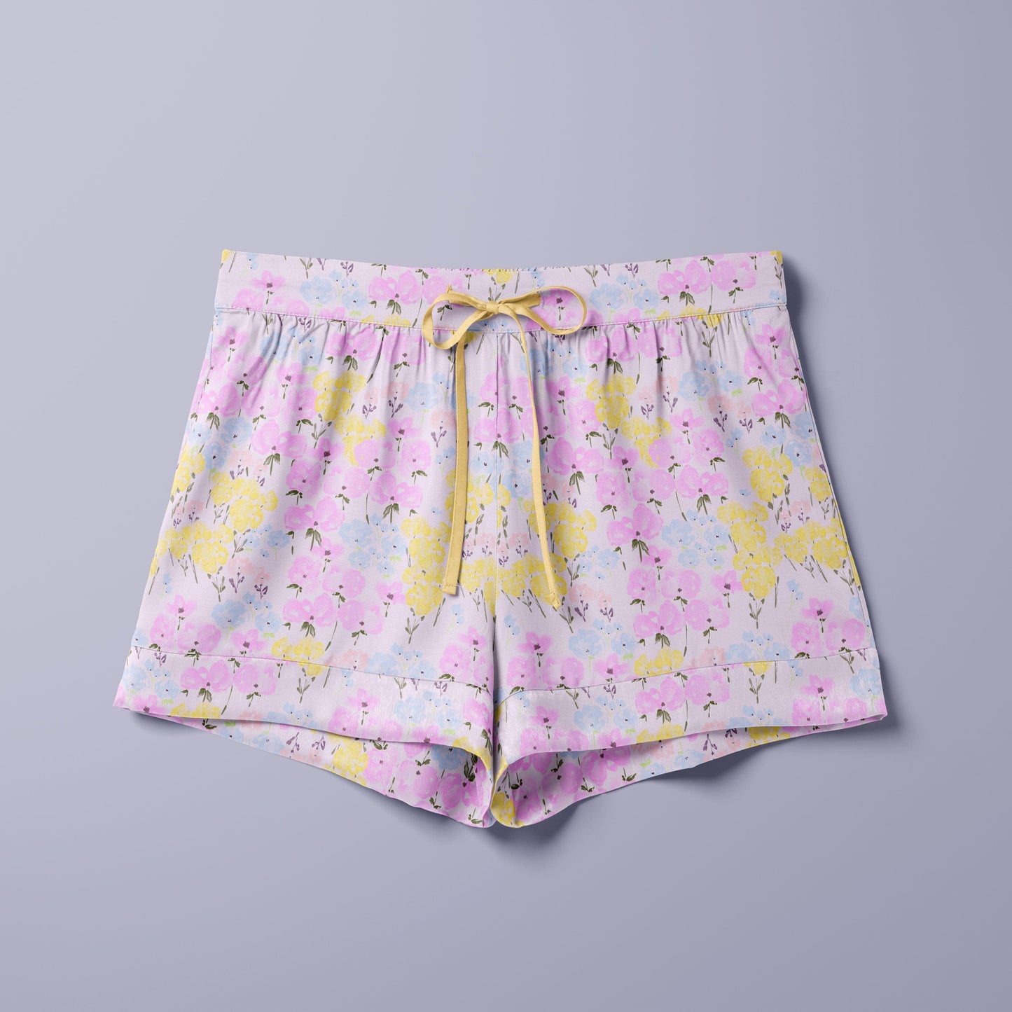 Pastel ditsy floral pattern on silk PJ bottoms