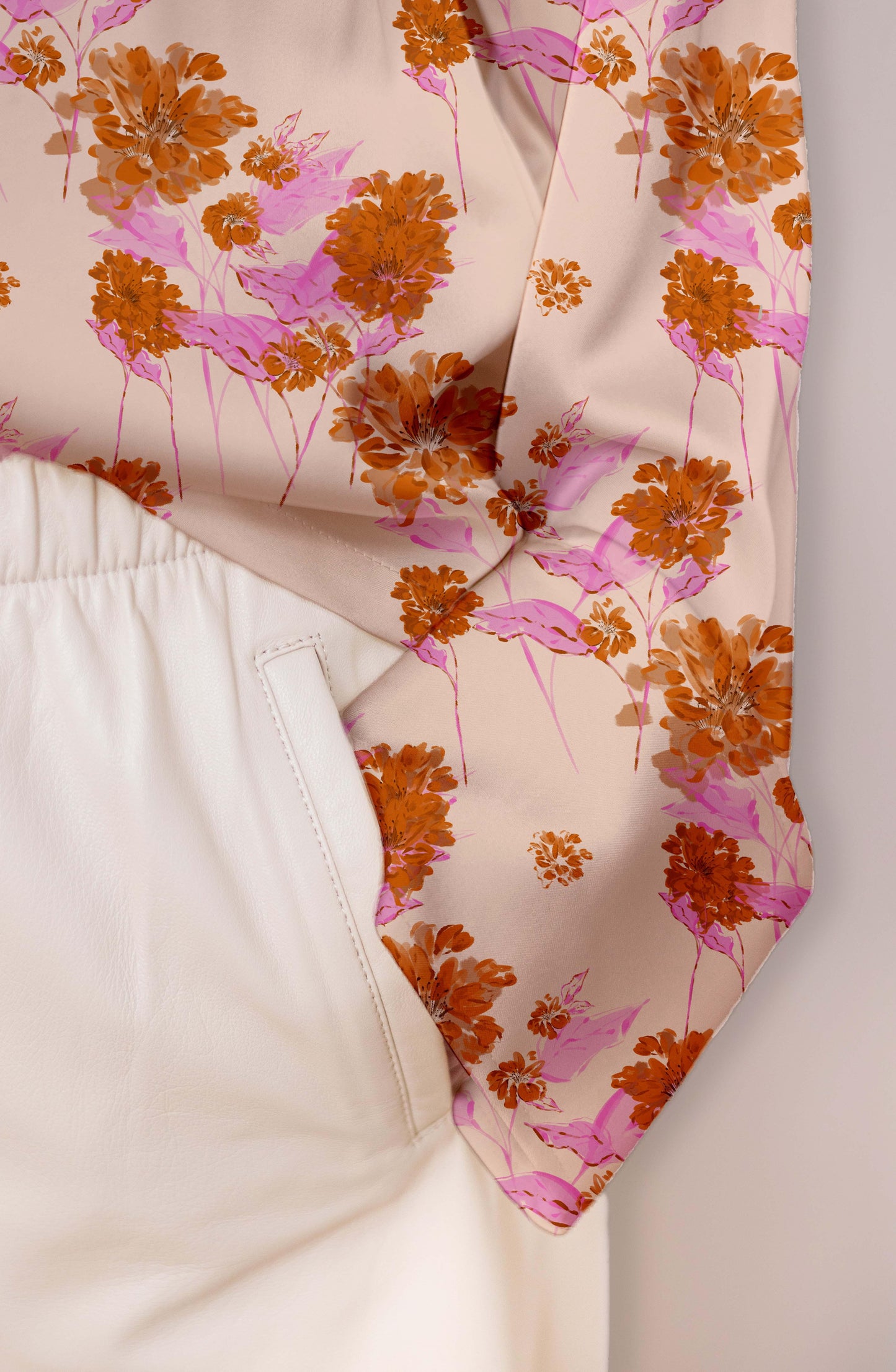 Cute pink and orange floral silk shirt