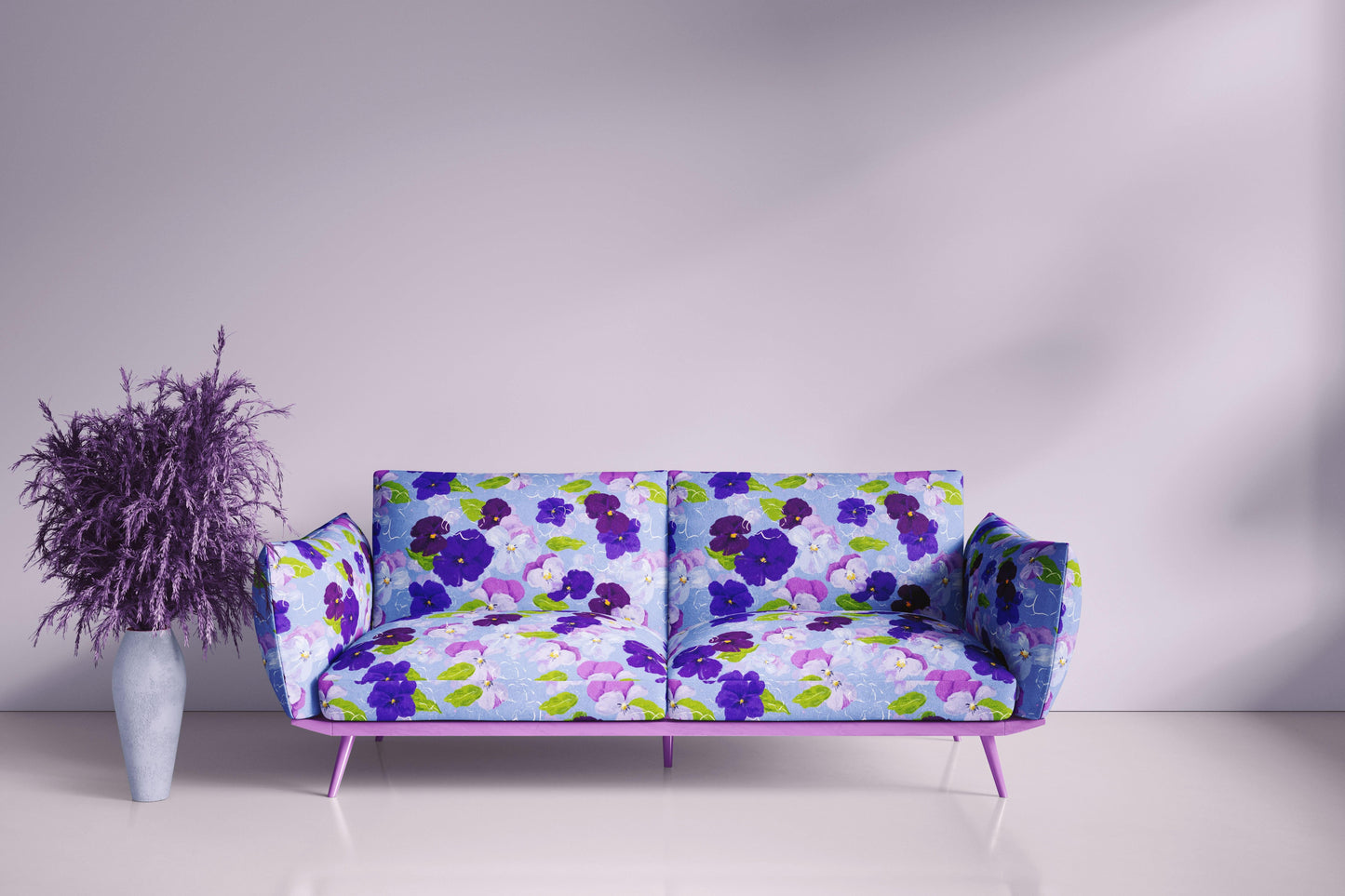 Purple pansy sofa fabric pattern design