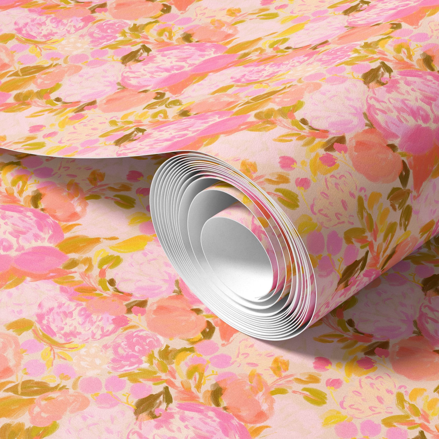 Bright pastel colours painted floral wallpaper design