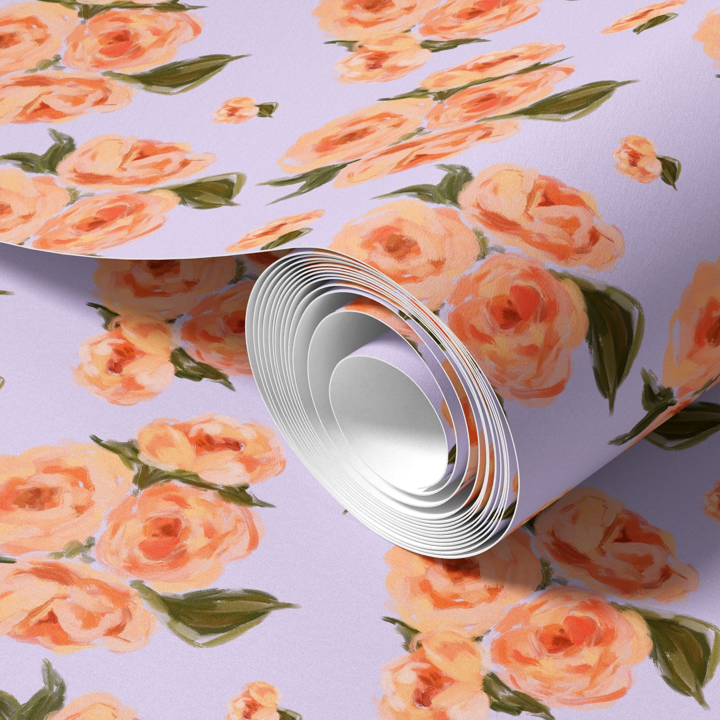 Painted peachy flowers wallpaper design