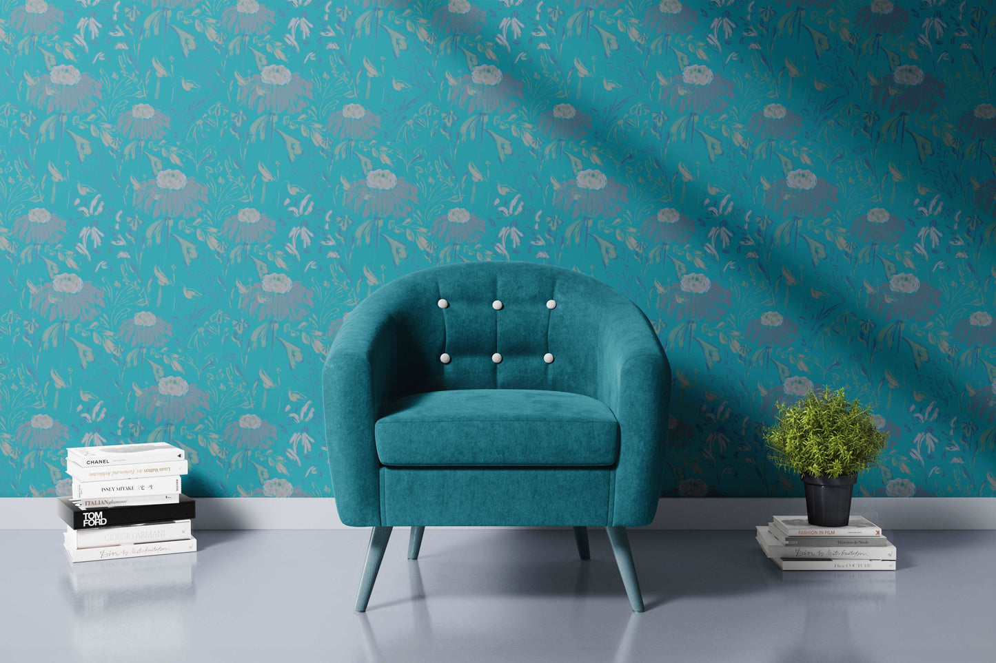 Muted Blue Wildflowers wallpaper pattern