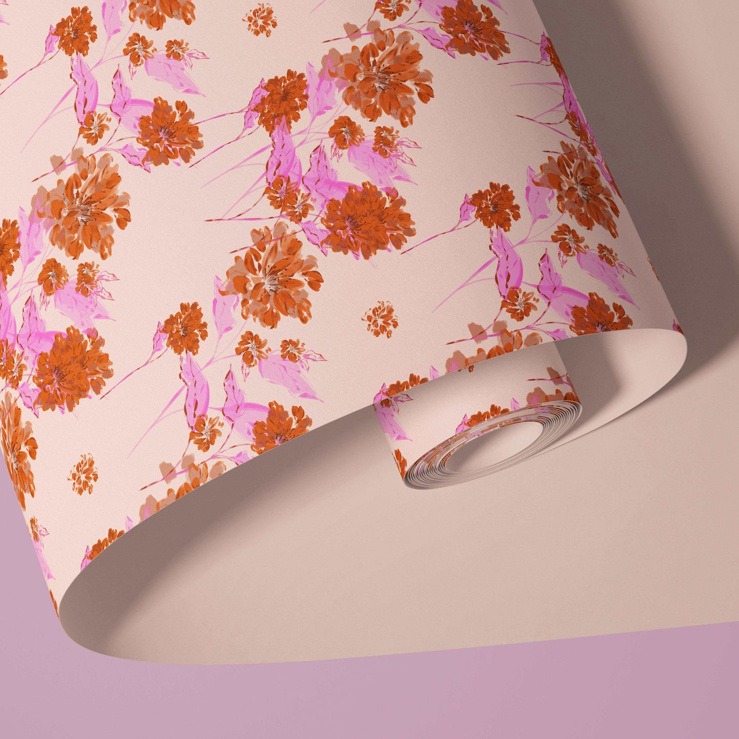 Cute pink and orange floral wallpaper design