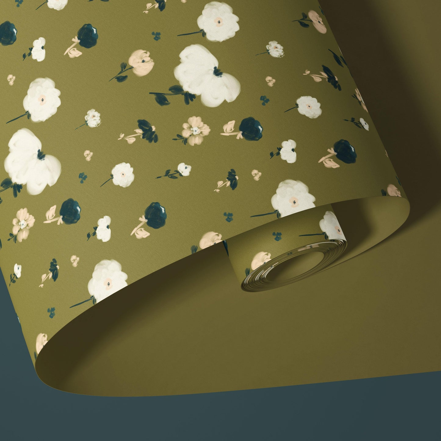 Olive green floral wallpaper design